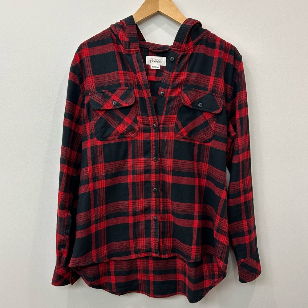 BOSTON TRADERS, Plaid, Flannel, with Hood, Red & Black, Super Soft, Size Medium